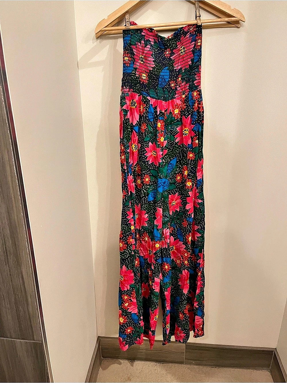 Patrons of Peace Floral Wide Leg Jumpsuit in Blue & Pink Size Medium